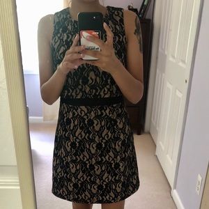 Black & beige embroidered dress